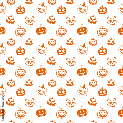 Seamless pattern of cartoon Halloween pumpkins with playful faces for kids decor and festive packaging, Pumpkin Pattern