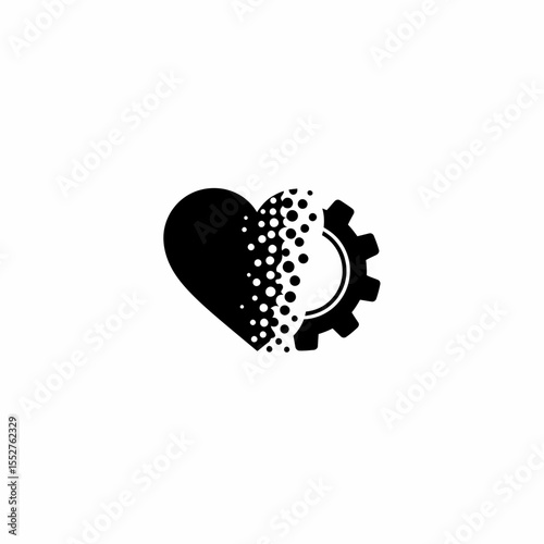 Heart Symbol Merging into Mechanical Gear Abstract Concept