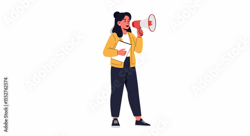 Woman with Megaphone Announcing News and Information