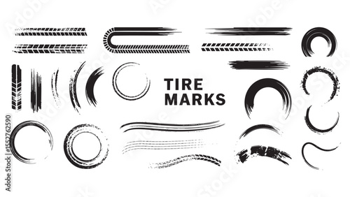 Tire Track Grunge Brush Stroke Circular and Straight Set