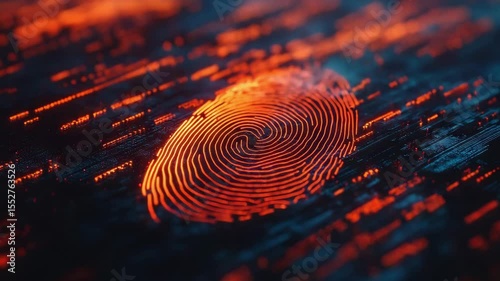 Glowing digital fingerprint dark circuit board background symbolizing security, identity verification, and advanced technology digital circuit