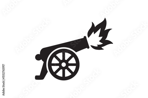 cannon fire icon silhouette vector art illustration on white background