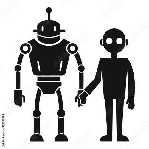 Robot Handshake silhouette icon on white background