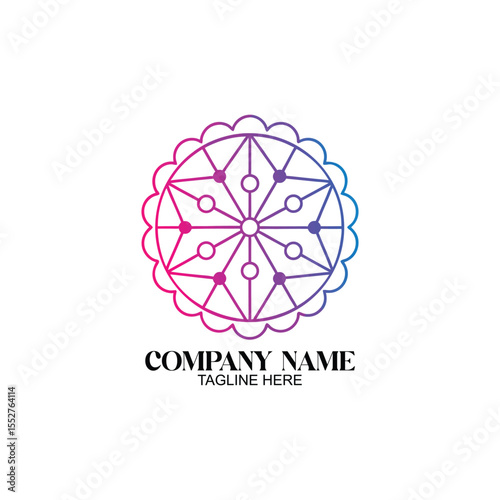 Abstract Geometric Mandala Logo: A visually appealing design featuring a geometric mandala-style logo, exuding modern simplicity with a vibrant gradient color scheme. 