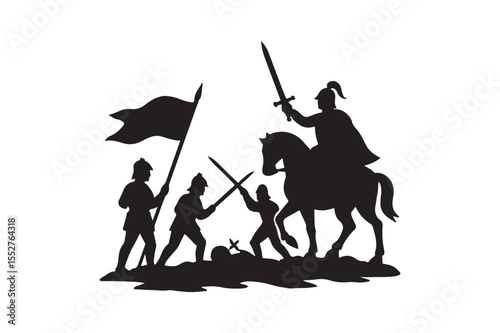 historic battlefield silhouette vector art illustration on white background
