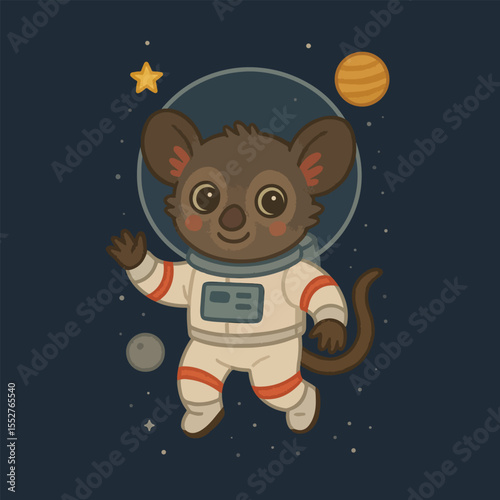 Cosmic adventurer: A charming illustration depicts a cheerful astronaut mouse venturing into the vast expanse of space, stars and planets.