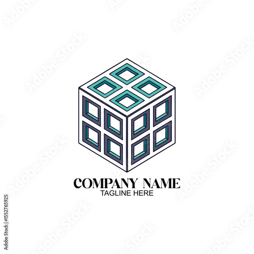 Geometric cube logo: This striking illustration presents a unique perspective on a geometric cube design, with its innovative shapes and color scheme. 