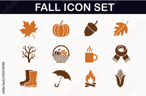 Autumn Fall Icon Set Collection for Seasonal Designs