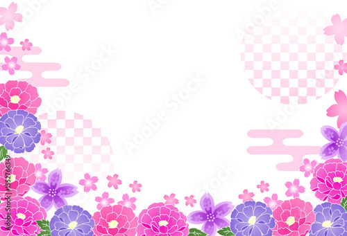 Japanese pattern peony and cherry blossom cute vector background transparent background 和柄 牡丹と桜の可愛いベクター背景 透過背景