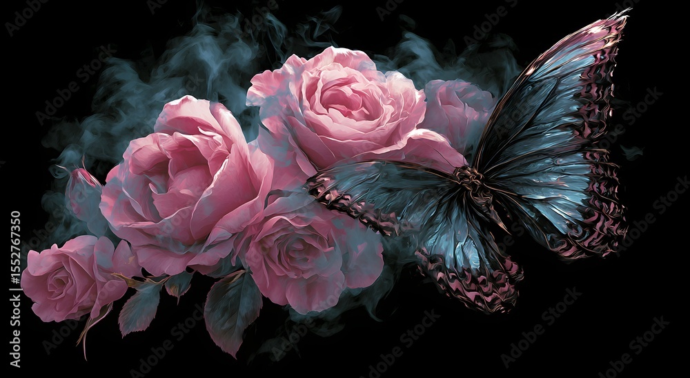 Fototapeta premium Dreamy butterfly and rose patterns