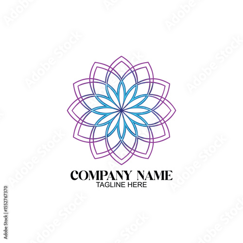 Abstract Floral Logo: A vibrant, geometric floral emblem, suitable for a variety of design projects and representing growth, harmony, and creativity.