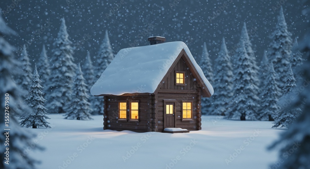 Cozy cabin in snowy forest Cozy cabin in snowy forest
