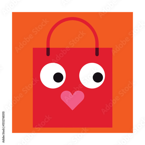 Shopping Bag with Heart Eyes Cartoon Vector for Retail Branding