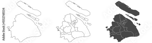 Shanghai map – vector illustration of city districts and urban layout