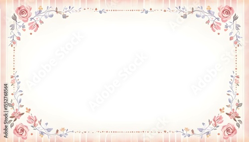 Pink floral frame illustration with decorative vintage border design – elegant botanical layout for invitations, greeting cards, scrapbooking, wedding templates, and romantic graphic projects


