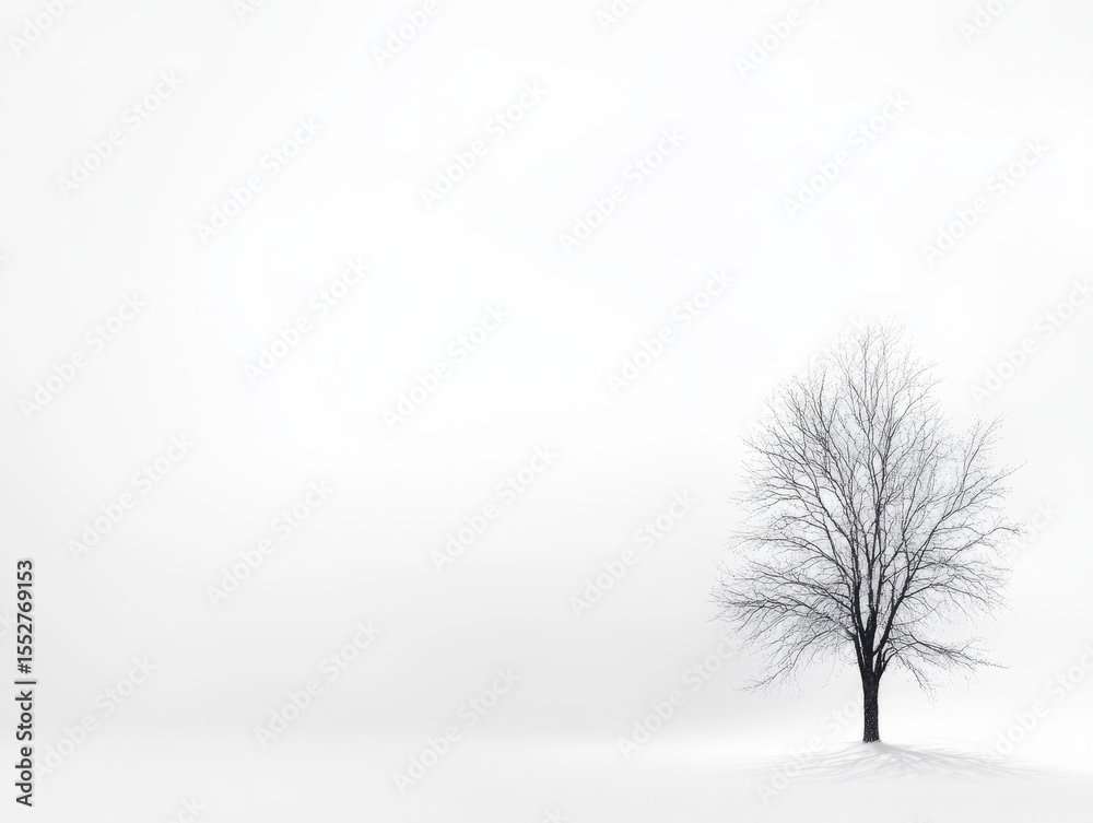 Fototapeta premium Solitary tree standing in snowy landscape minimalist nature photography