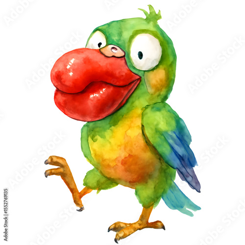 Colorful Cartoon Parrot with a Fun Expression and Bright Feathers