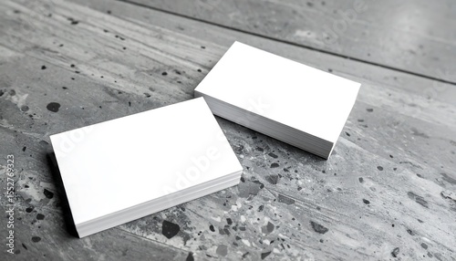 Blank business cards on textured surface.