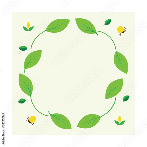 Green Leaves Frame with Bees Nature Inspired Border Art