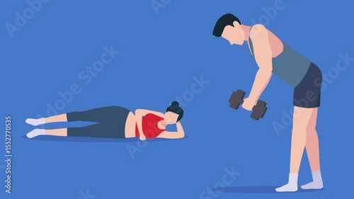 young body builder couple yoga gym workout.
