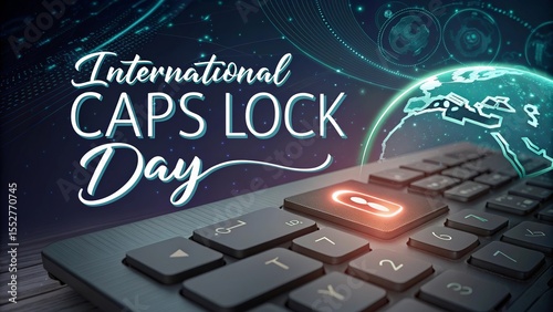 International Caps Lock Day, Mechanical keyboard button emphasized to celebrate typing awareness event.