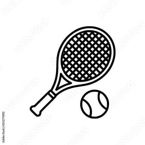 Outline illustration of tennis racket and ball
