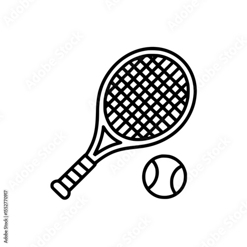 Outline illustration of tennis racket and ball