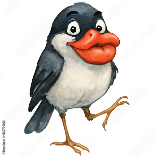 Colorful cartoon bird character with playful expression and stance