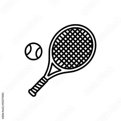 Outline illustration of tennis racket and ball