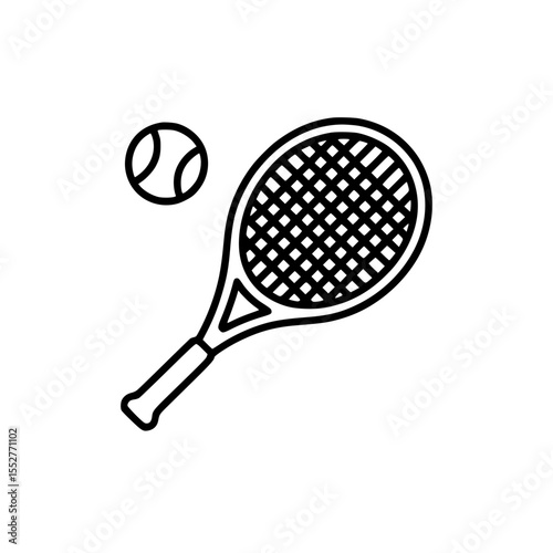 Outline illustration of tennis racket and ball