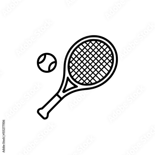 Outline illustration of tennis racket and ball