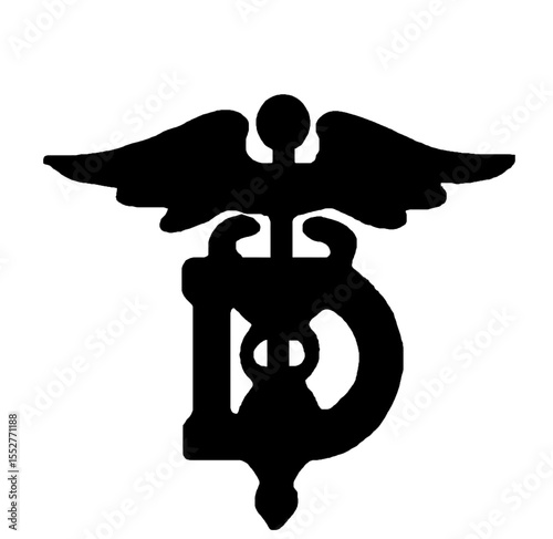 Medical Caduceus Style Symbol with Stylized Letter D

