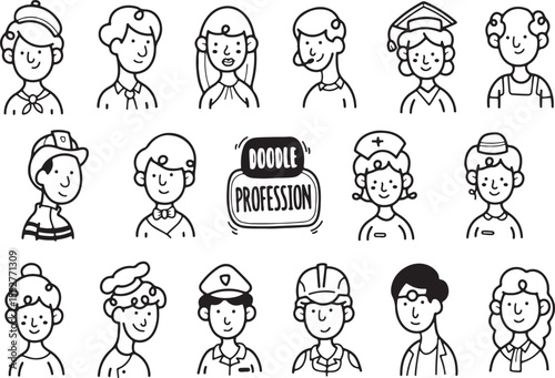 Medical Professionals Faces Doodle Pack – Doctor, Nurse, Hospital, Health Worker, Medical Staff, Frontline
