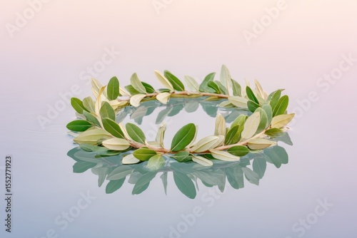 Wreath Floating Gently on a Calm Lake During the Serene Solstice Morning
