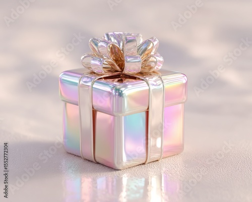 Pastel gift box design render Shiny Gift Box with Elegant Ribbon and Bow on Soft Background 3D glossy present for branding surreal floating gift packaging
