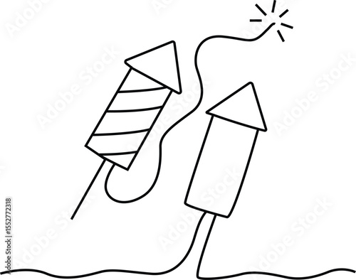 Firecrackers continuous one line drawing minimalism design, Vector Illustration
