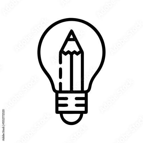 Creative Idea Icon with Pencil Inside Light Bulb – Outline Innovation and Design Concept Vector