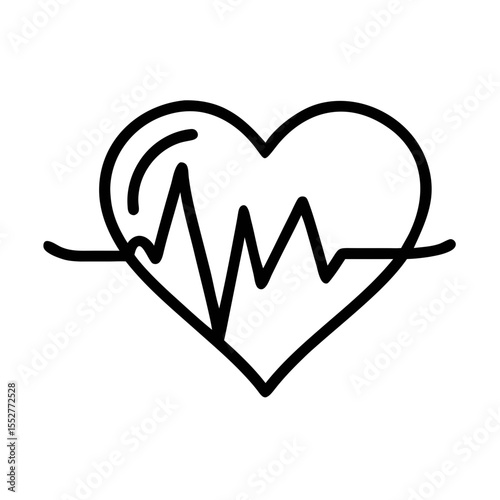 Heartbeat Line in Heart Icon – Outline Health and Medical Pulse Symbol Vector