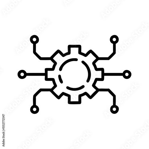 Gear with Circuit Lines Icon Outline for Technology and Automation