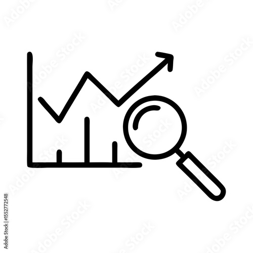 Line Chart Analysis with Magnifying Glass Icon Outline