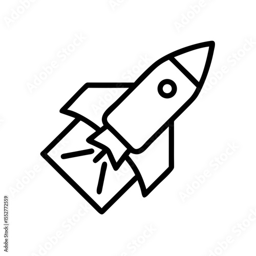 Rocket Launch Icon with Startup Arrow and Paper Illustration