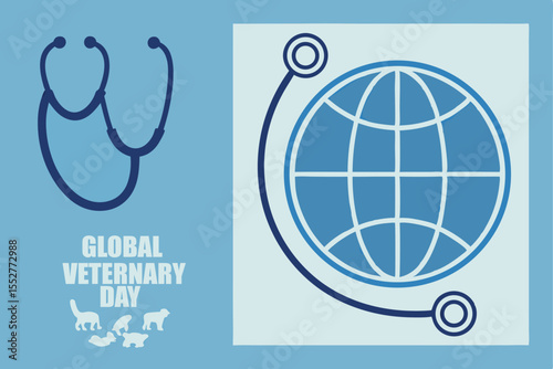 Global Veterinary Day stethoscope and globe illustration