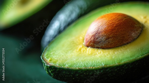 A close up view of a ripe green avocado half
