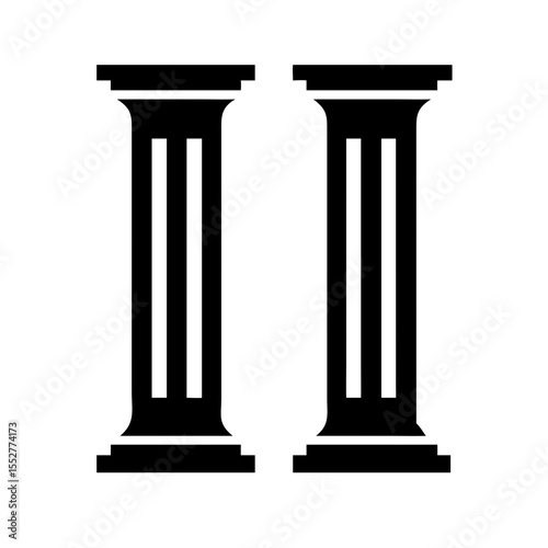 Two black columns isolated on white background represent classical architecture and historical design elements