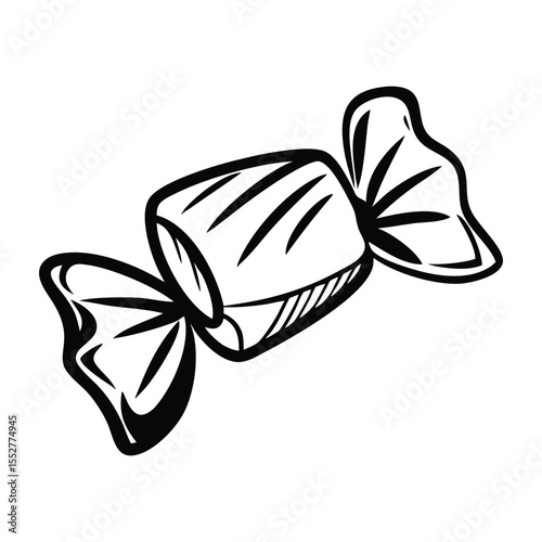 Black and white drawing of a wrapped candy sweet sugar