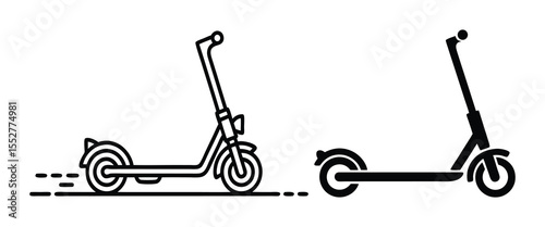 Black electric scooter silhouette, a clean and simple icon for personal mobility and rental service logos on white background