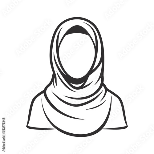 Black and white illustration of a woman wearing a hijab 1