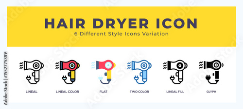 Hair dryer set of simple icons great for web. app. presentation and more.