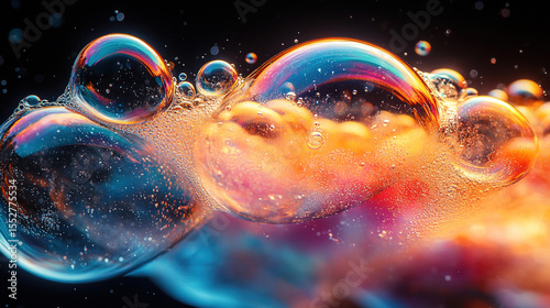 Stunning macro of a vibrant blue water droplet with intricate bubble details against pure black background perfect for science or abstract concepts