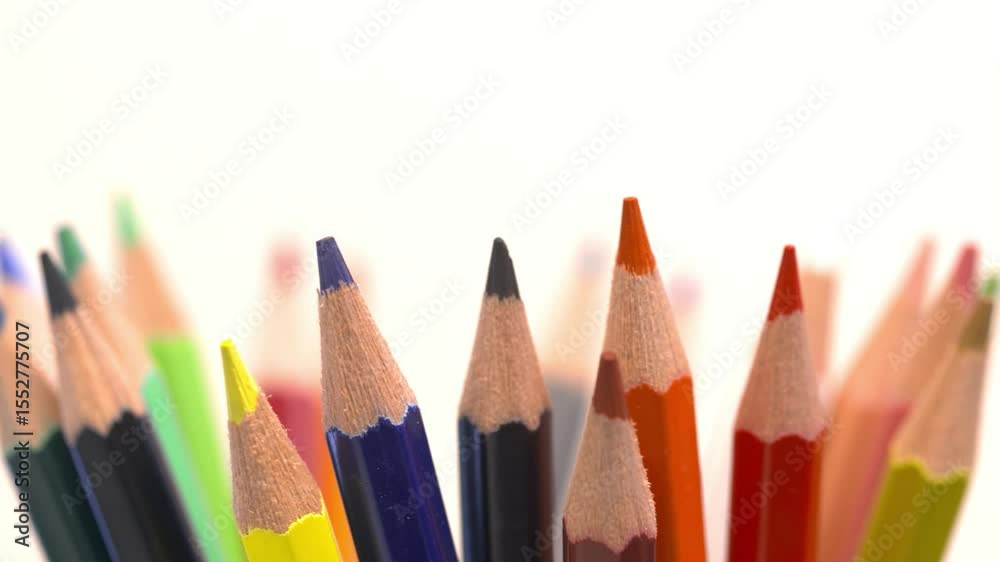 sharpened multicolored drawing pencils. Pile of colored pencils close up. Sharpened multi colored pencils for drawing. Closeup drawing pencils cores. Wooden colored, macro view. pen. school. Arts